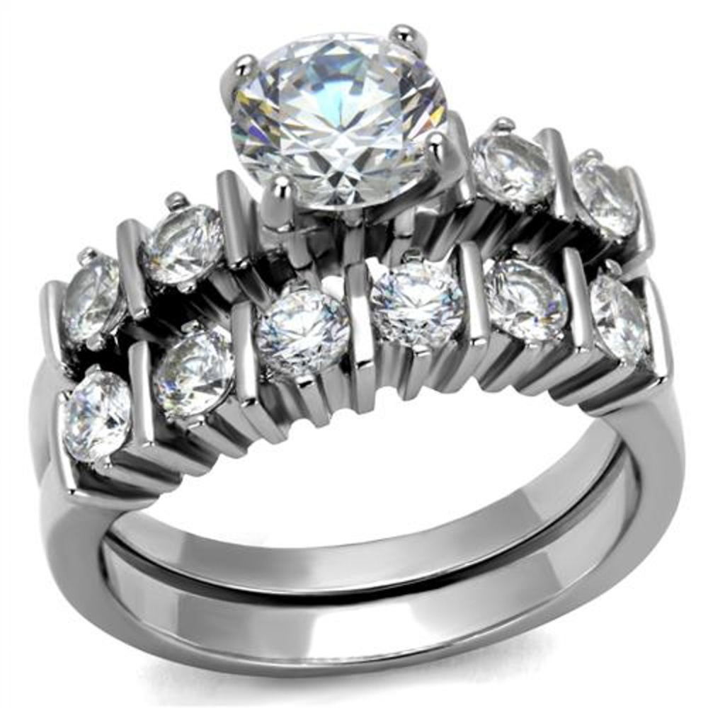 2.38 Ct Zirconia Stainless Steel Wedding Ring Set
